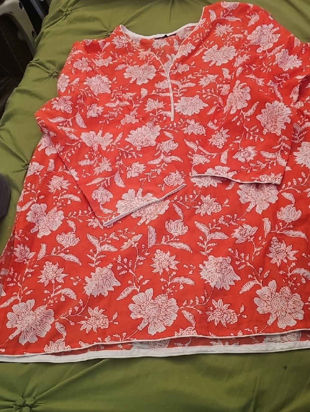 CULTURAL ELEMENTS- Coral Floral Tunic Top with White Print